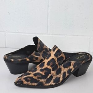 ARIDER GIRL leopard print slip on western mules low stacked heel sz8